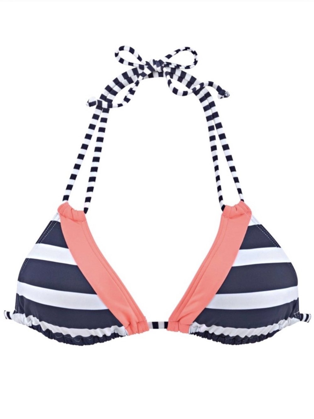 Striped Triangle Bikini Top Navy White Coral Size 34A/B- Kangaroos by Lascana